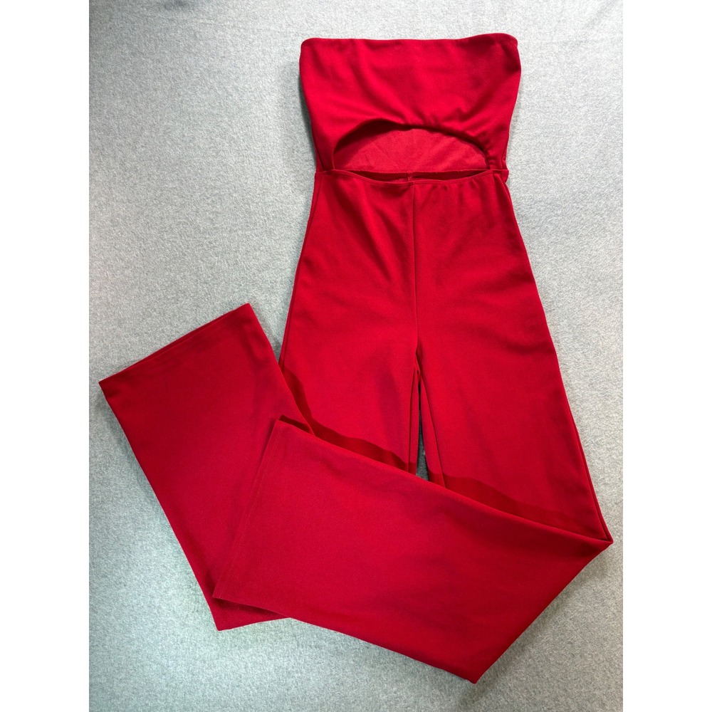 Fashion Nova Red Strapless Cutout Wide Leg‎ Jumpsuit Womens Sleeveless Bodysuit